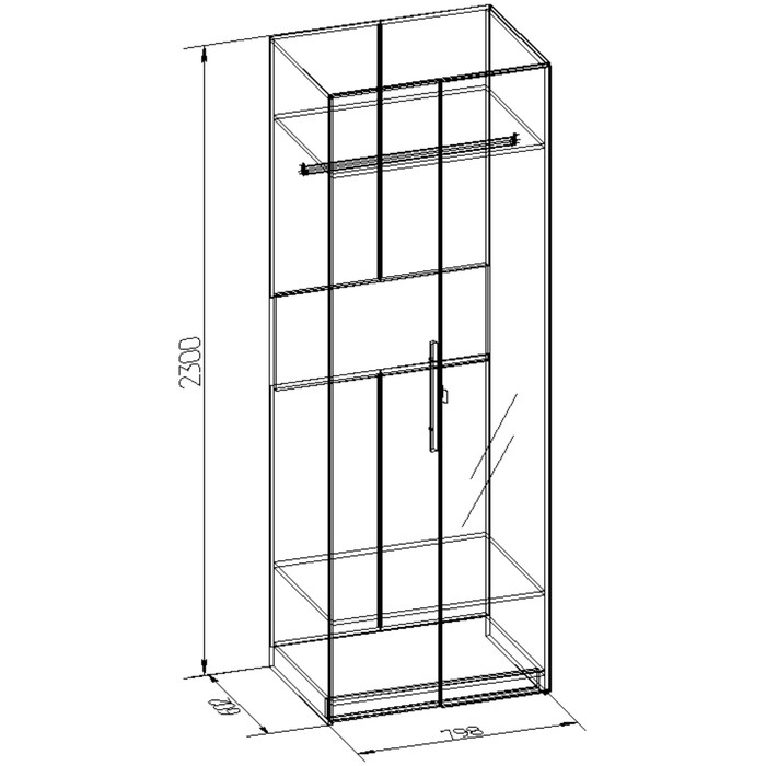 Шкаф для одежды с зеркалом Bauhaus, 610х800х2300, дуб сонома