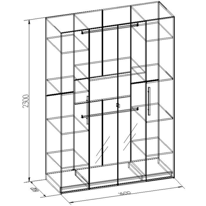 Шкаф для одежды и белья Bauhaus, 600х1600х2300, дуб сонома