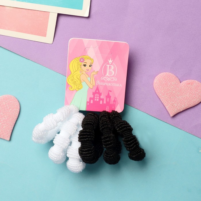 Резинка для волос "Махрушка" набор 6 шт черно белый