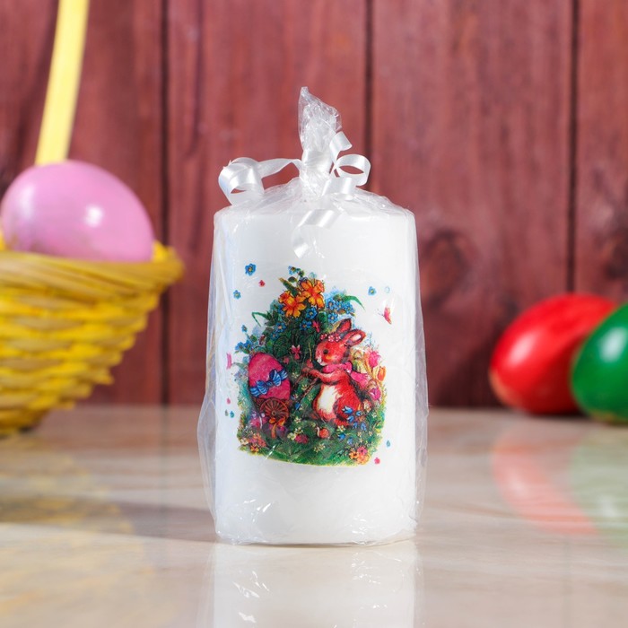 Свеча парафиновая с деколью "Пасхальный кролик"