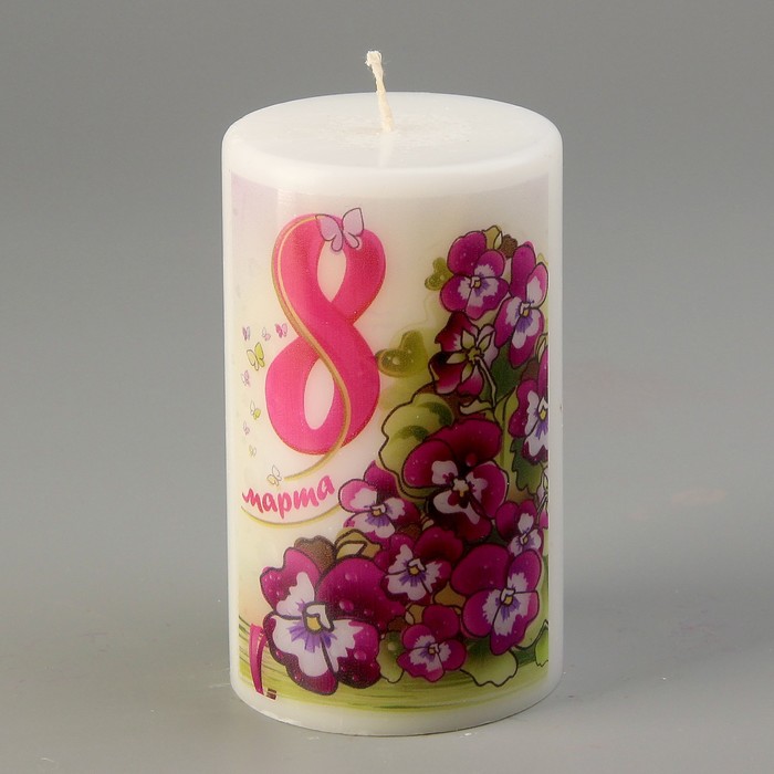 Свеча 8 Марта "Анютины глазки" 6х10см