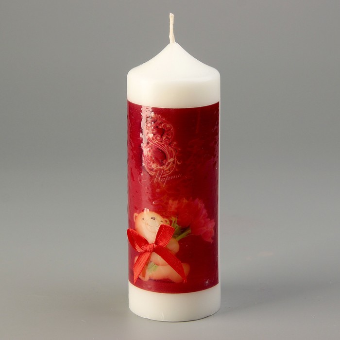 Свеча 8 Марта "Мишка с бантом" 6х17см