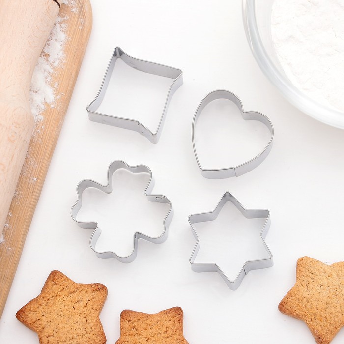 Набор форм для вырезания печенья 8х8 см "Сердце, звезда, клевер", 4 шт