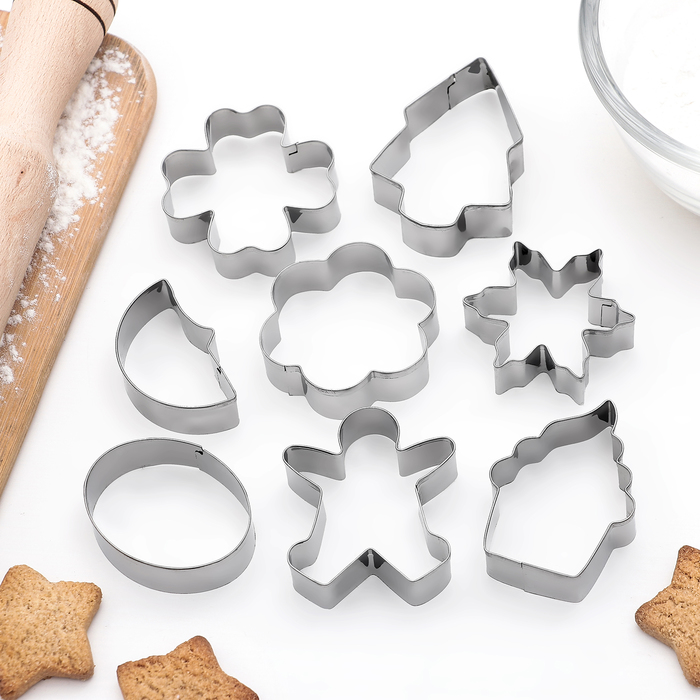 Набор форм для вырезания печенья "Овал, ель, капкейк, клевер, человечек", 8 шт