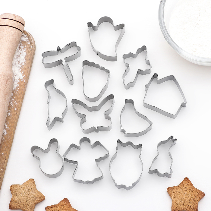 Набор форм для вырезания печенья "Ангел, след, животные, дом, крестик", 12 шт