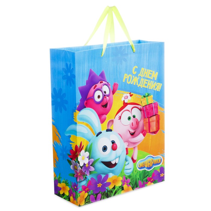 Пакет ламинат вертикальный СМЕШАРИКИ "С Днем Рождения, друг!", 31 х 40 х 11 см