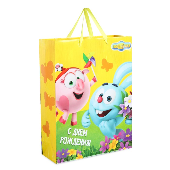 Пакет ламинат вертикальный СМЕШАРИКИ "С днём рождения!", 31 х 40 х 11 см