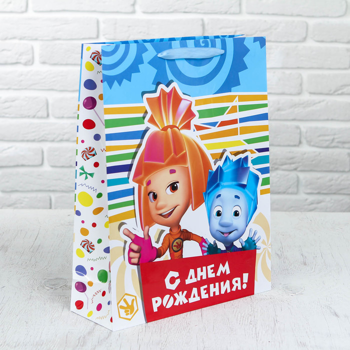 Пакет ламинат вертикальный ФИКСИКИ "Друг, С Днем Рождения", 31 х 40 х 11 см