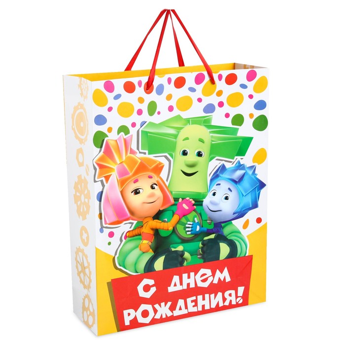 Пакет ламинат вертикальный ФИКСИКИ "Поздравляем с Днем Рождения!", 31 х 40 х 11 см