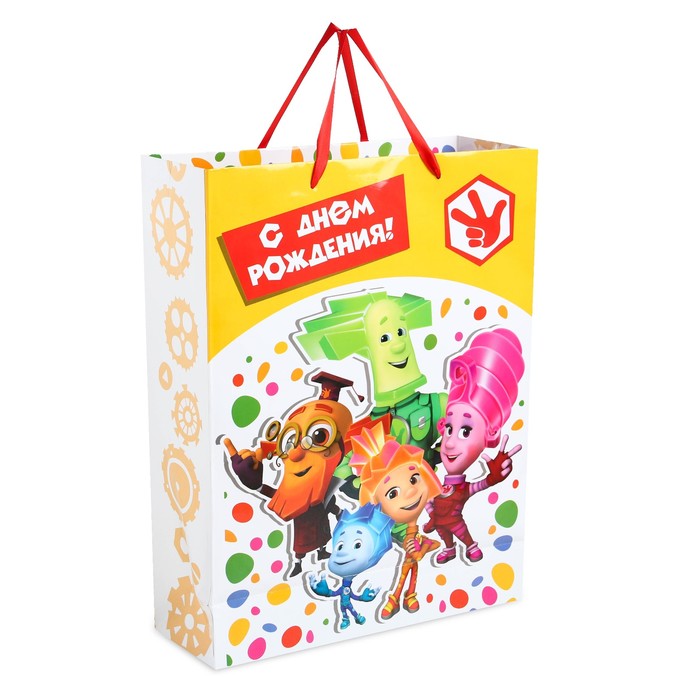 Пакет ламинат вертикальный ФИКСИКИ "Поздравляем с Днем Рождения!", 31 х 40 х 11 см