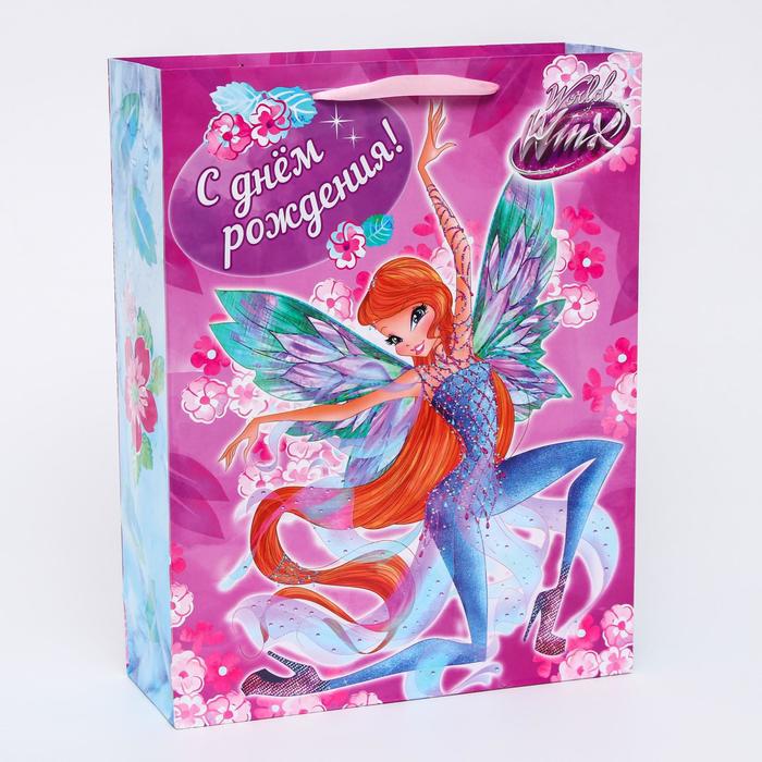 Пакет ламинированный "С днем рождения!", феи ВИНКС, 31 х 40 х 11 см