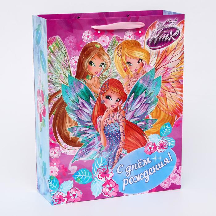 Пакет ламинированный "С днем рождения!", феи ВИНКС, 31 х 40 х 11 см