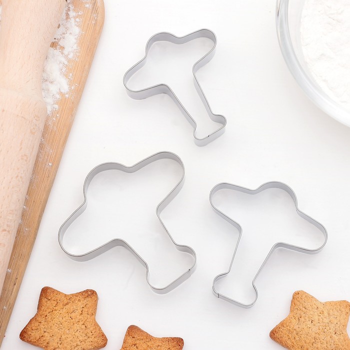 Набор форм для вырезания печенья 7 х 7 см "Самолет", 3 шт