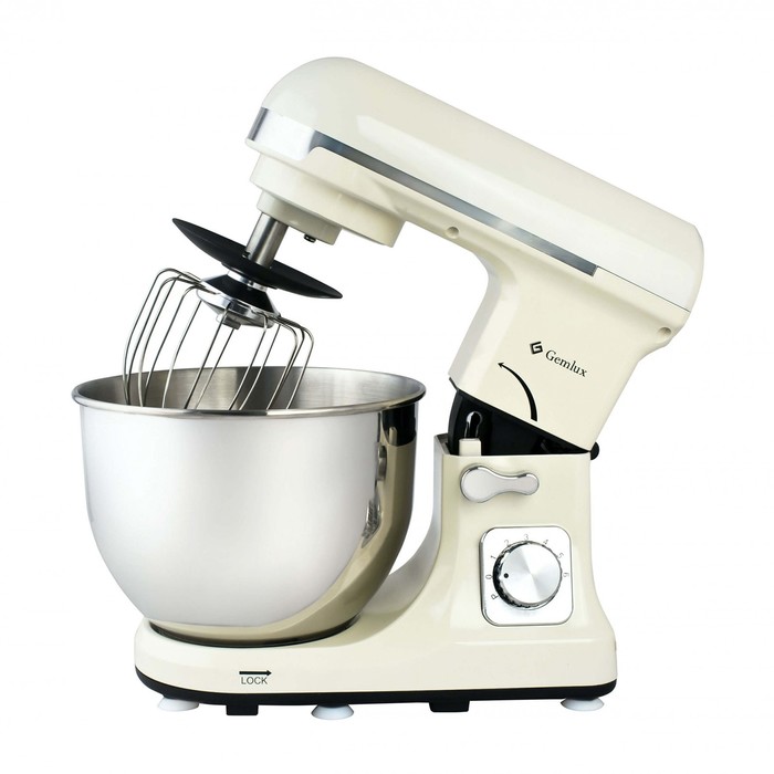 Миксер Gemlux GL-SM5.5CR, планетарный, 5 л, 6 скоростей, 3 мешалки, кремовый
