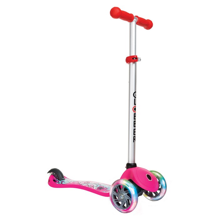 Самокат "Globber" PRIMO FANTASY LIGHTS (свет.колеса), розовые цветы