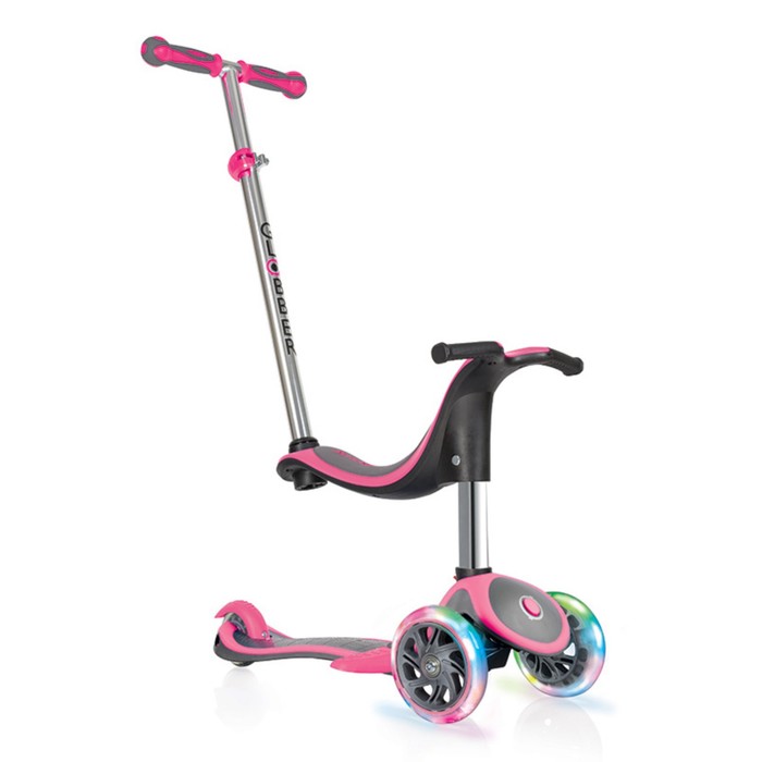 Самокат "Globber" EVO 4 IN 1 PLUS LIGHTS (с подножкой и свет. п.к.), розовый