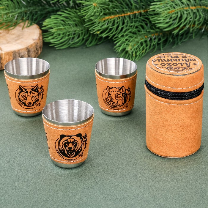 Набор стопок в чехле "За отличную охоту", 30 мл, 3 шт.