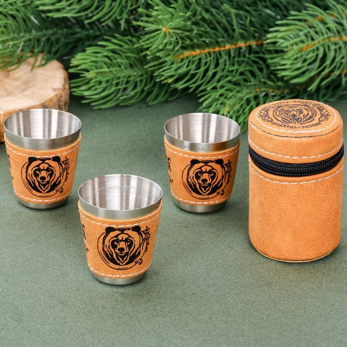 Набор стопок в чехле "Тайга-закон, медведь-хозяин", 30 мл, 3 шт.