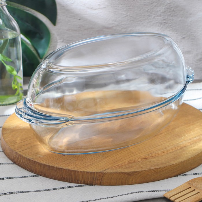 Утятница овальная из жаропрочного стекла Borcam, 2 л, с крышкой-формой для запекания кастрюля из жаропрочного стекла для запекания borcam 1 л 20 4×16 см рифлёная с крышкой