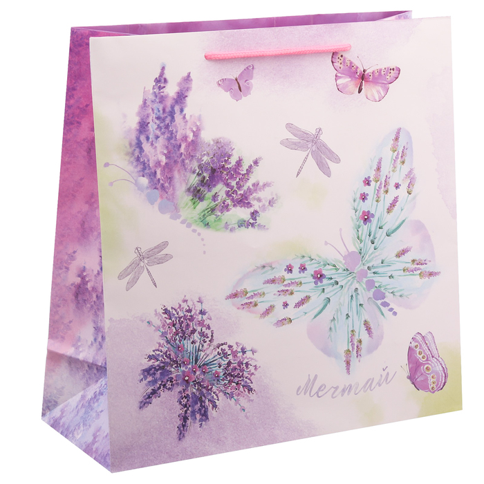 Пакет ламинированный квадратный «Лавандовая легкость», 14 × 14 × 9 см