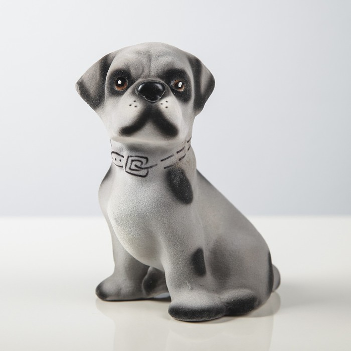 Копилка "Собака Тузик", мини, флок, серый