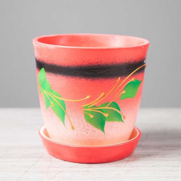 Кашпо "Глория" акрил, листья, розовый, 1 л