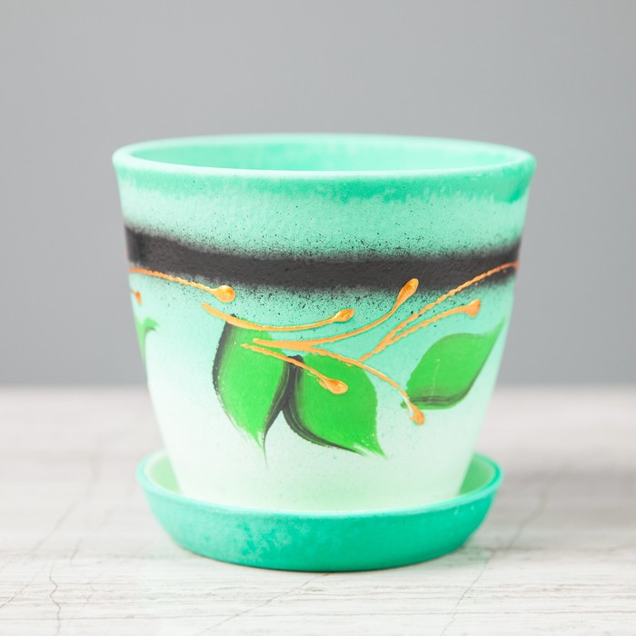 Кашпо "Глория" акрил, листья, бирюзовый, 0,5 л