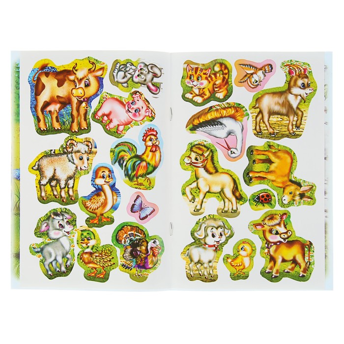 Книжка с наклейками. Кто живет в деревне? 160*240мм, 8стр + наклейка