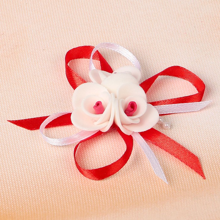 Бант свадебный для декора «С тройным цветочком» D-7 см 2 шт, цвет красный