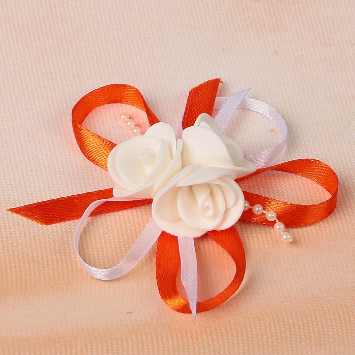 Бант свадебный для декора «С тройным цветочком» D-7 см 2 шт, цвет оранжевый