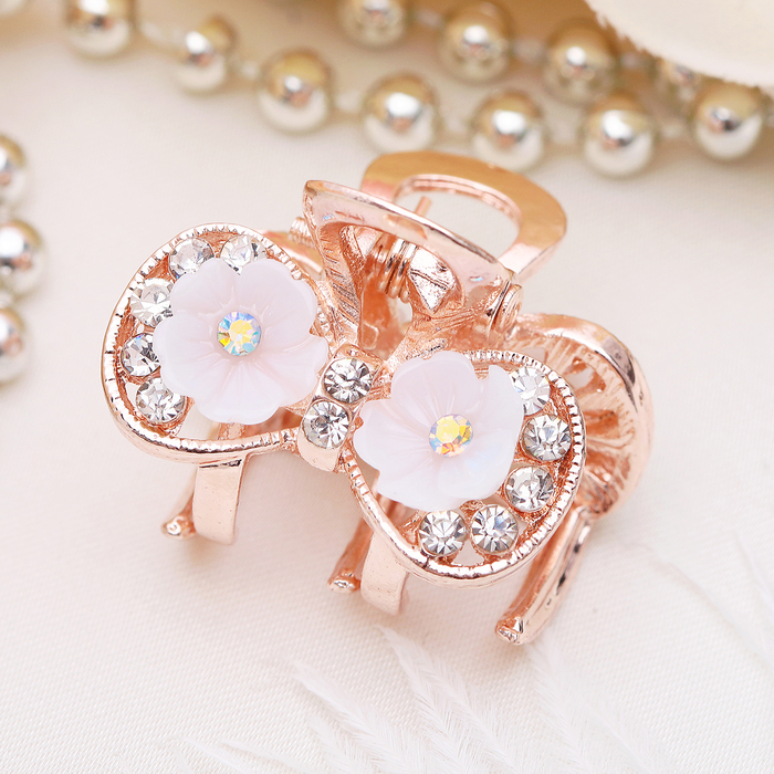 Краб для волос "Одри" 2 см бантик цветы золото