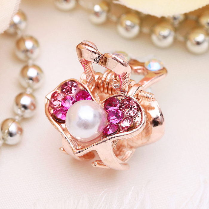 Краб для волос "Лилиан" 1,5 см сердце жемчужина