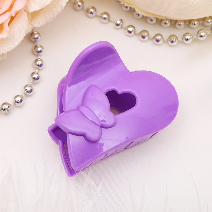 Краб для волос "Адажио" 4,5 см сердце с бабочкой, микс