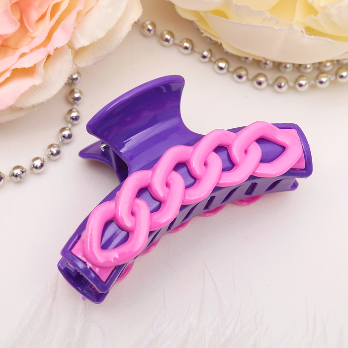 Краб для волос "Глянец" 5,5 см цепочка, микс