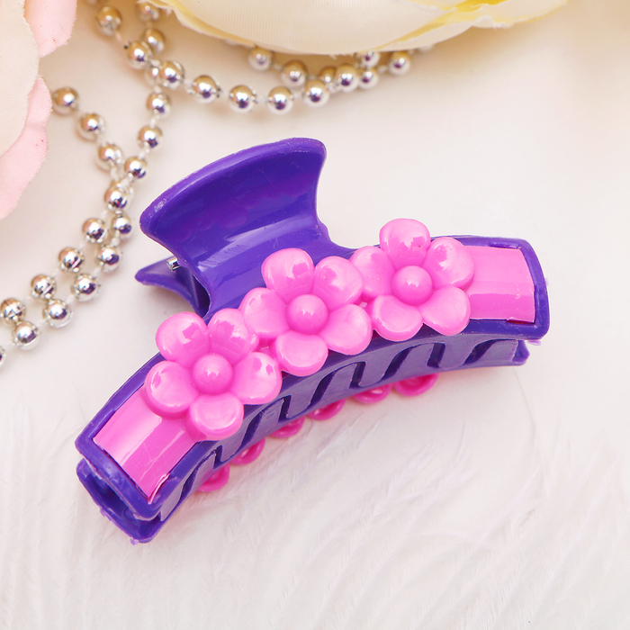 Краб для волос "Глянец" 5,5 см цветочки, микс