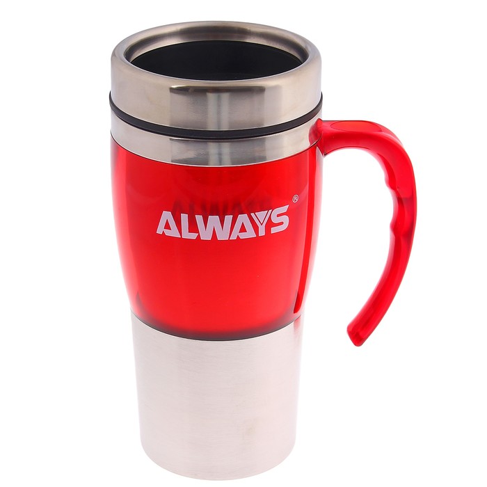 Термокружка "Always", 450 мл, металлическая вставка снизу, красная, 12х18 см