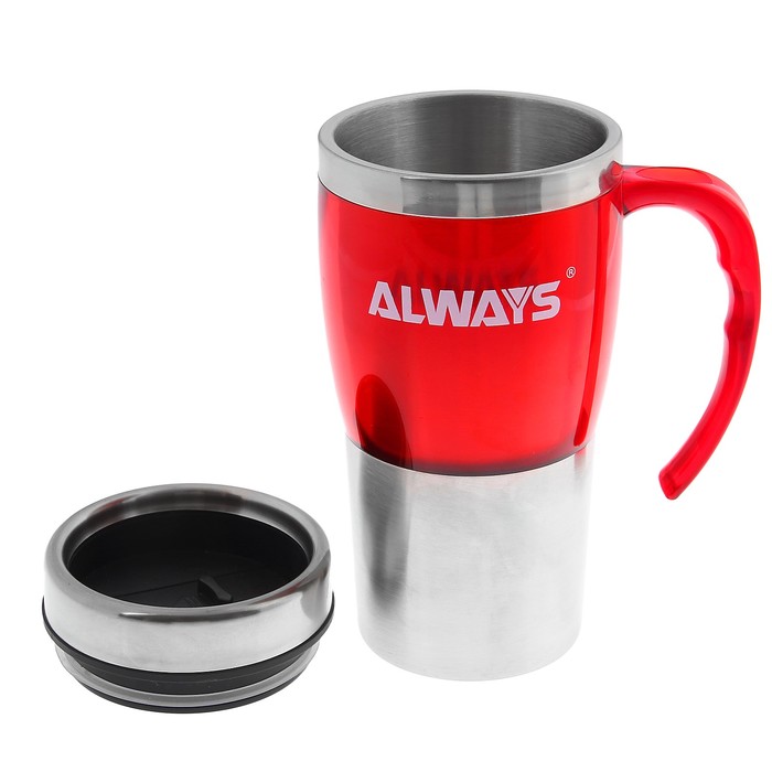 Термокружка "Always", 450 мл, металлическая вставка снизу, красная, 12х18 см