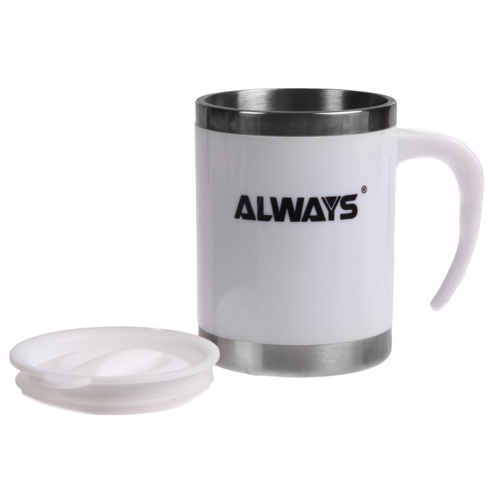 Термокружка "Always", 400 мл, металлическая вставка сверху и снизу, белая, 13х12 см
