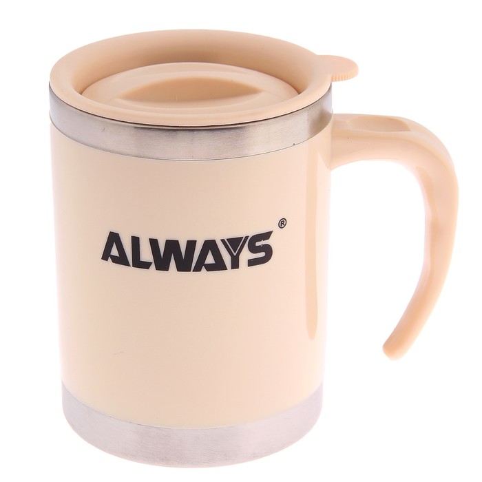 Термокружка "Always", 400 мл, металлическая вставка сверху и снизу, бежевая, 13х12 см