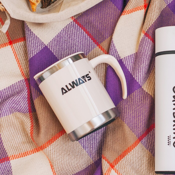 Термокружка "Always", 400 мл, металлическая вставка сверху и снизу, бежевая, 13х12 см