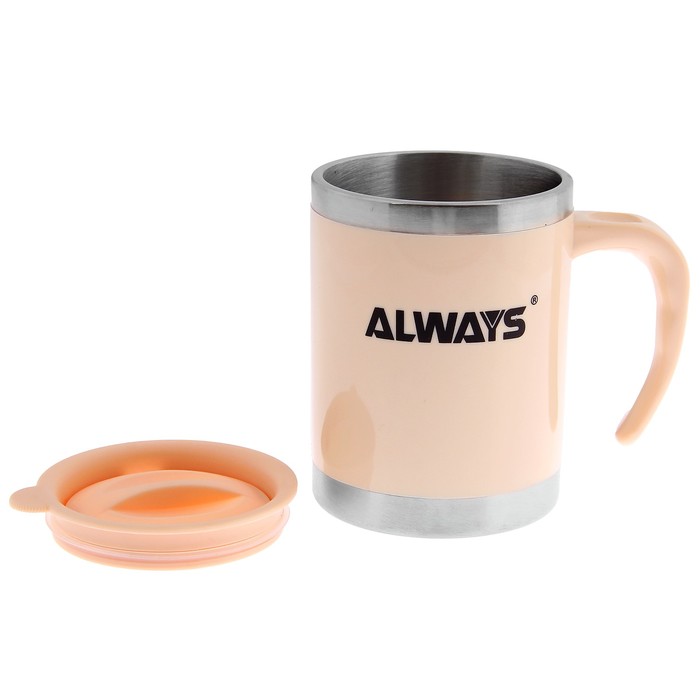 Термокружка "Always", 400 мл, металлическая вставка сверху и снизу, бежевая, 13х12 см
