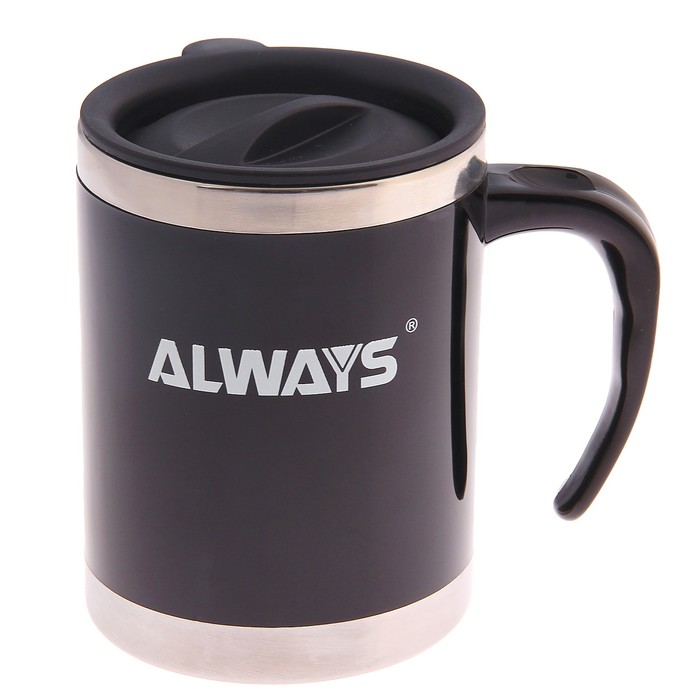 Термокружка "Always", 400 мл, металлическая вставка сверху и снизу, чёрная, 13х12 см
