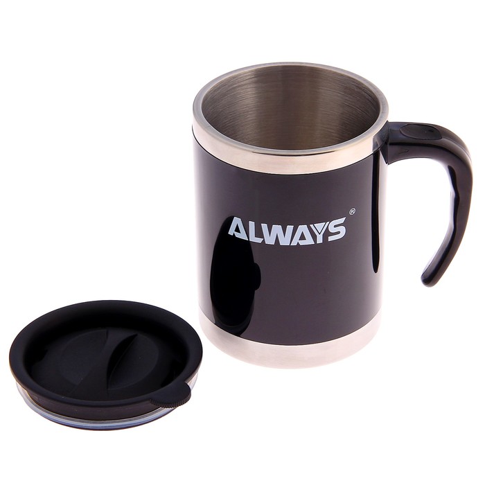 Термокружка "Always", 400 мл, металлическая вставка сверху и снизу, чёрная, 13х12 см