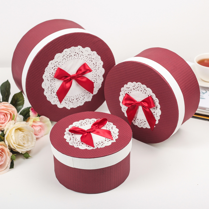 Набор коробок 3в1, бордовый, 23,5 х 23,5 х 11,5 - 17,5 х 17,5 х 9,5 см