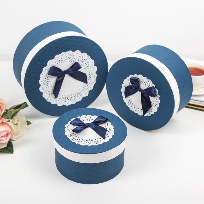 Набор коробок 3в1, синий, 23,5 х 23,5 х 11,5 - 17,5 х 17,5 х 9,5 см