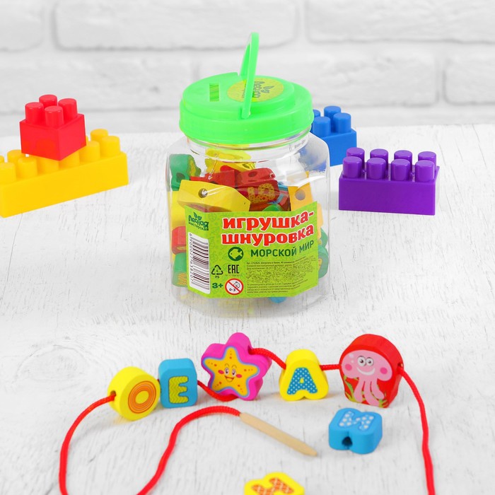 Шнуровка в банке 40 элементов "Морской мир"