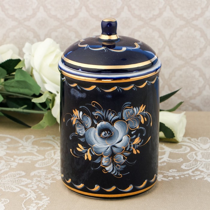 Банка "Букет", кобальт, кр золото
