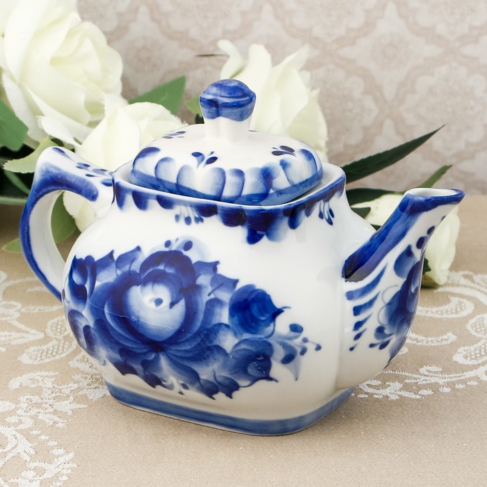 Чайник "Бодрость", гжель, фарфор, 2с