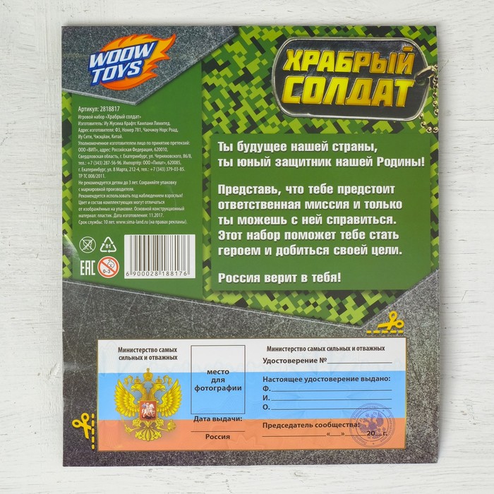 Игровой набор оружия, с головным убором "Храбрый солдат" (пистолет, очки, берет, присоски 3 шт.)