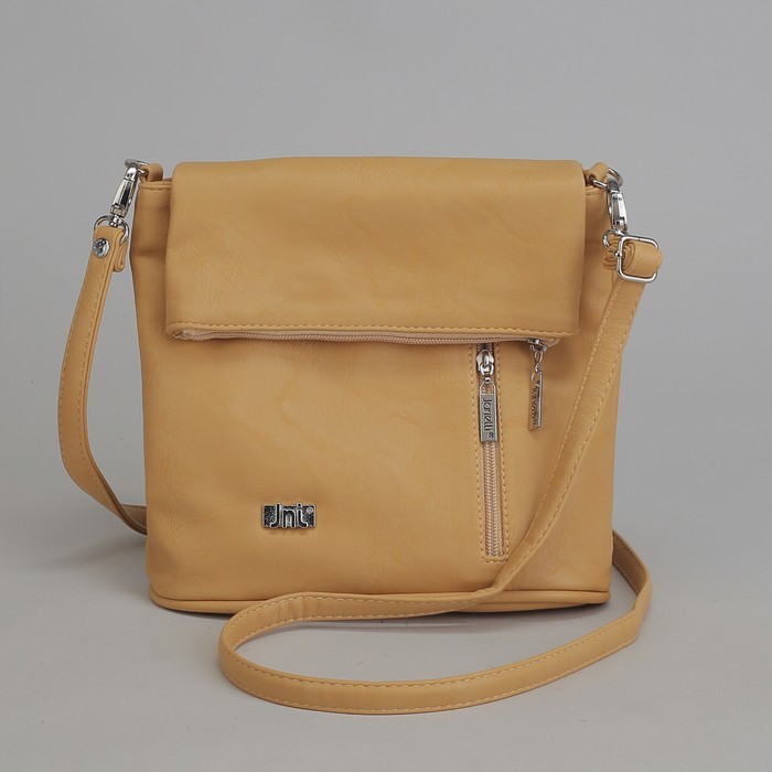 Сумка женская, 1 отдел на молнии, 2 наружных кармана, длинный ремень, цвет бежевый